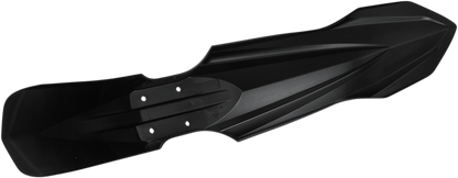 Acerbis black front fender motorcycle body part, designed for off-road bikes, featuring a sleek black finish with mounting points.