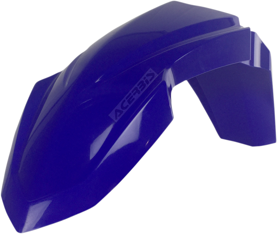 Acerbis black front fender for motorcycle, shown in close-up view, designed to protect and enhance the bike's front body.