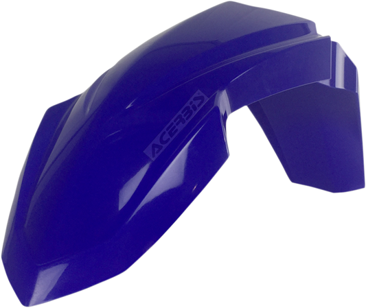 Acerbis black front fender for motorcycle, shown in close-up view, designed to protect and enhance the bike's front body.