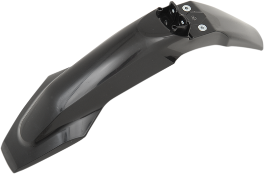 A black Acerbis front fender for motorcycle, shown in a natural view, designed to fit various motorcycle models.