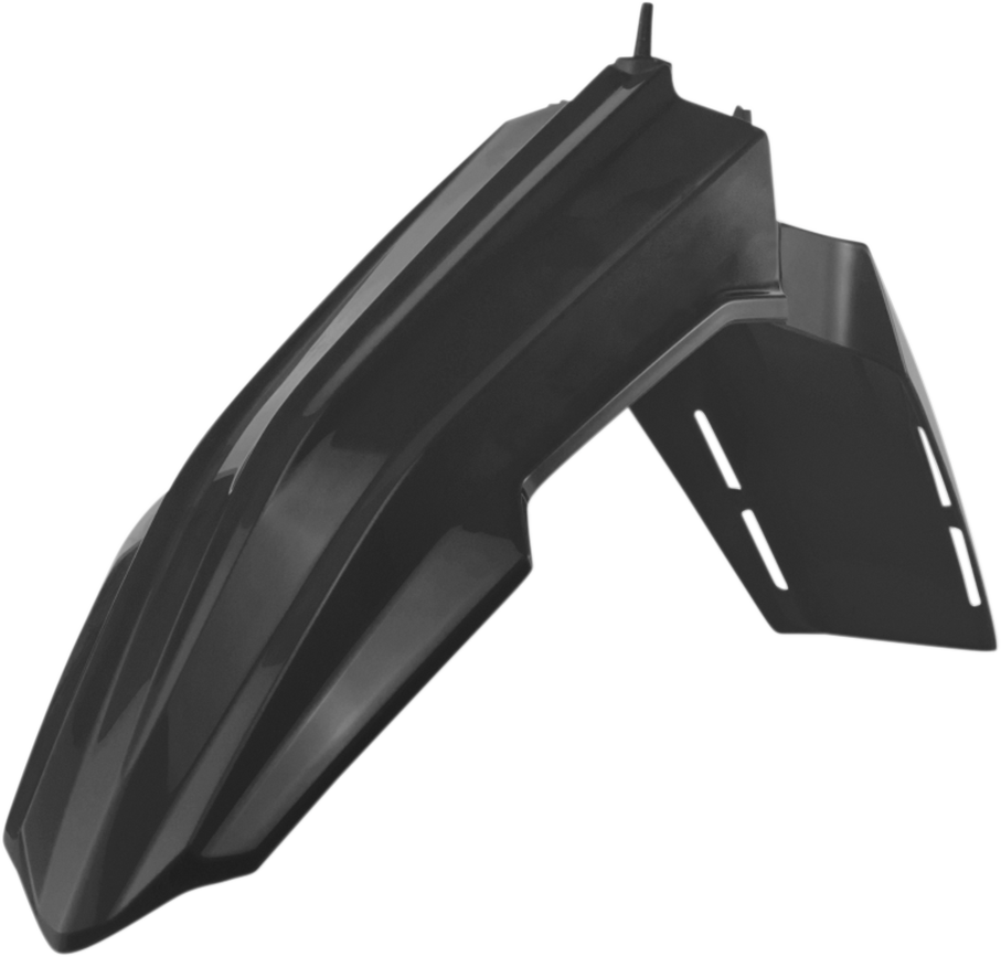 Black Acerbis front fender motorcycle body part, designed for durability and style, suitable for off-road or motocross bikes.