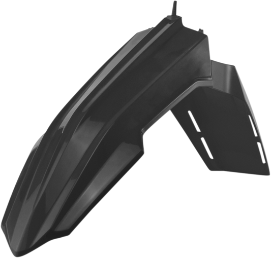 Black Acerbis front fender motorcycle body part, designed for durability and style, suitable for off-road or motocross bikes.