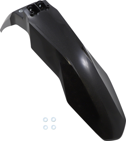 Acerbis front fender in black metallic for motorcycle, shown with body panel details and mounting points.