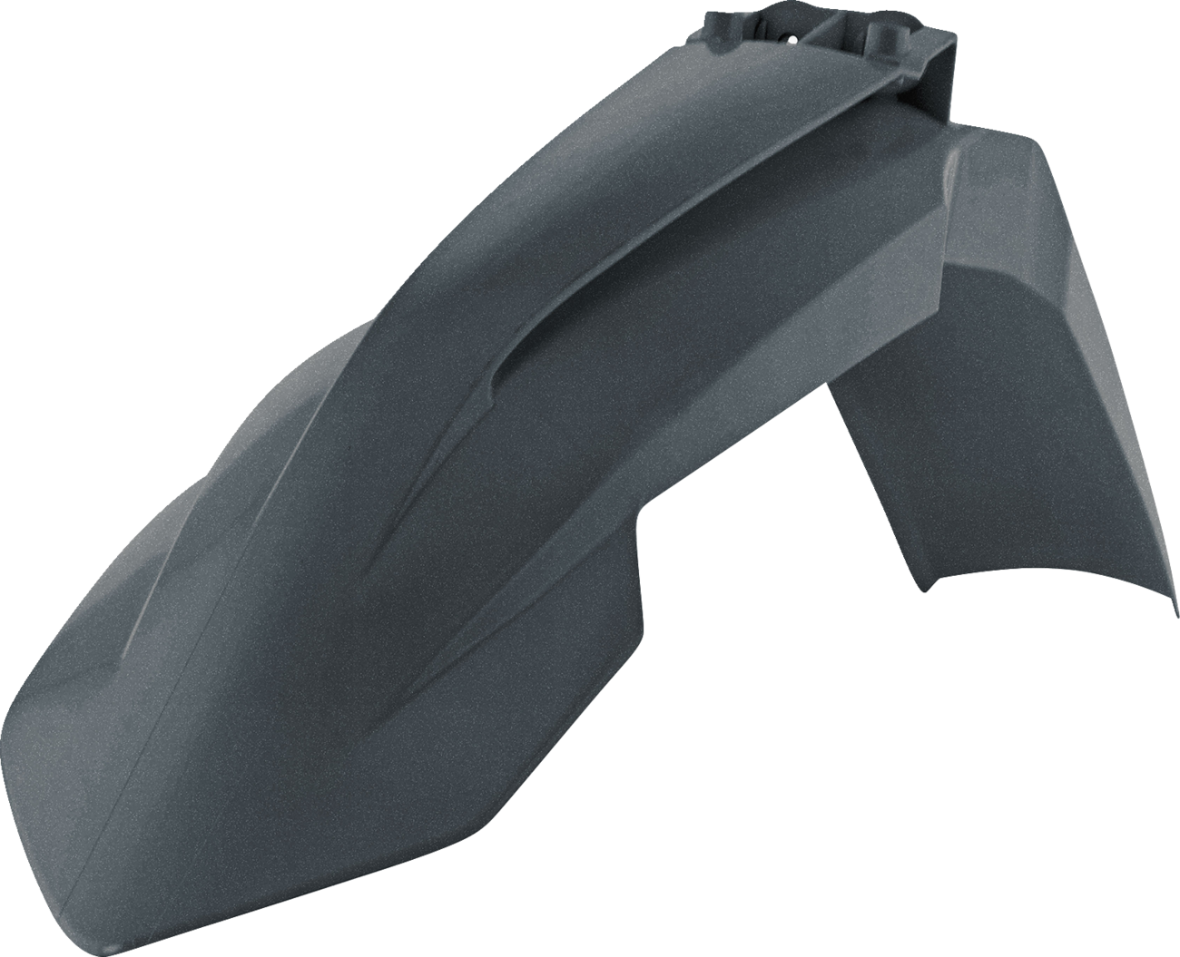 Acerbis gray metallic front fender for motorcycle, mounted on bike, showcasing durable plastic body and sleek finish.