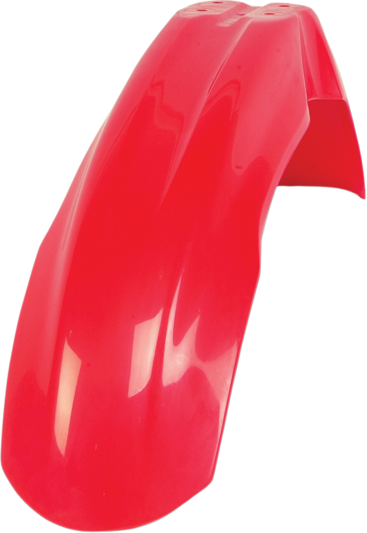 Red Acerbis front fender for motorcycle, body part, designed for durability and style in motorcycle accessories.