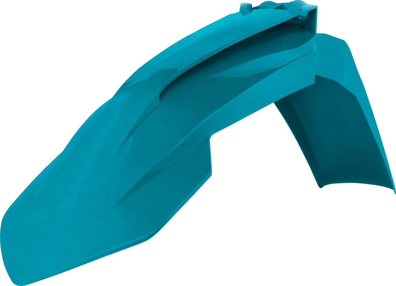 Acerbis front motorcycle fender in teal metallic color, designed for off-road or motocross bikes, with a sleek, aerodynamic shape.