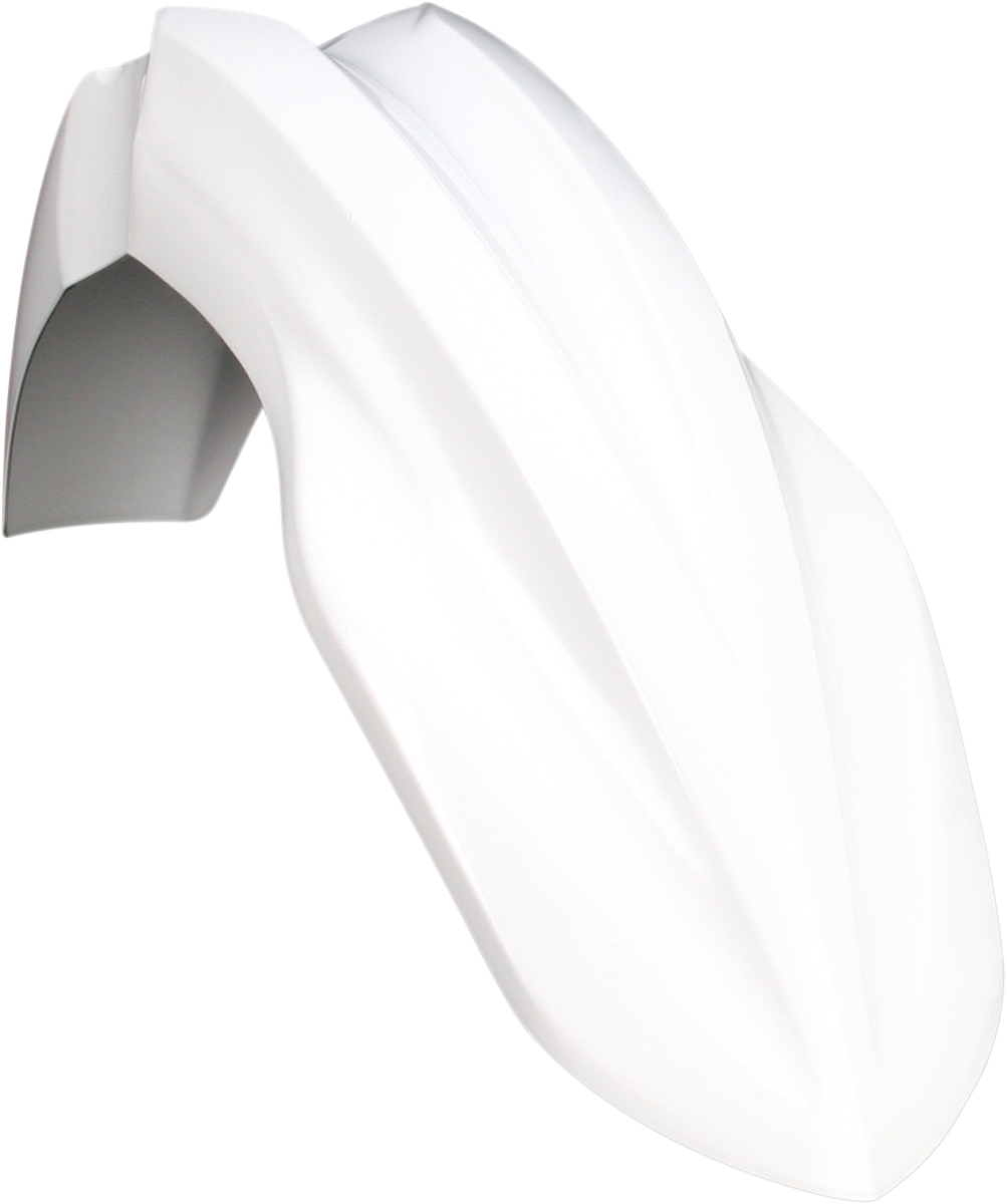 Acerbis white front fender for motorcycle, body part with clean design, displayed on a neutral background.