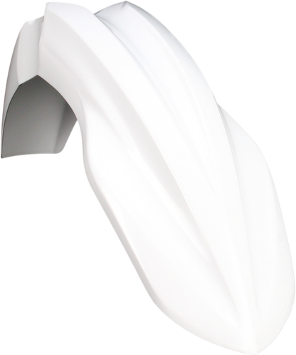 Acerbis white front fender for motorcycle, body part with clean design, displayed on a neutral background.