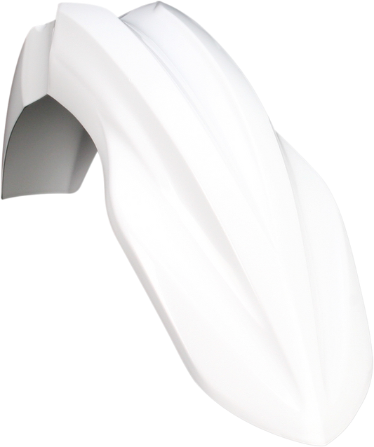 Acerbis white front fender for motorcycle, body part with clean design, displayed on a neutral background.