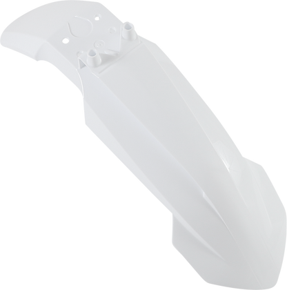 Acerbis white front fender motorcycle body part, shown in the image with mounting details and clean design.