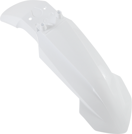 Acerbis white front fender motorcycle body part, shown in the image with mounting details and clean design.