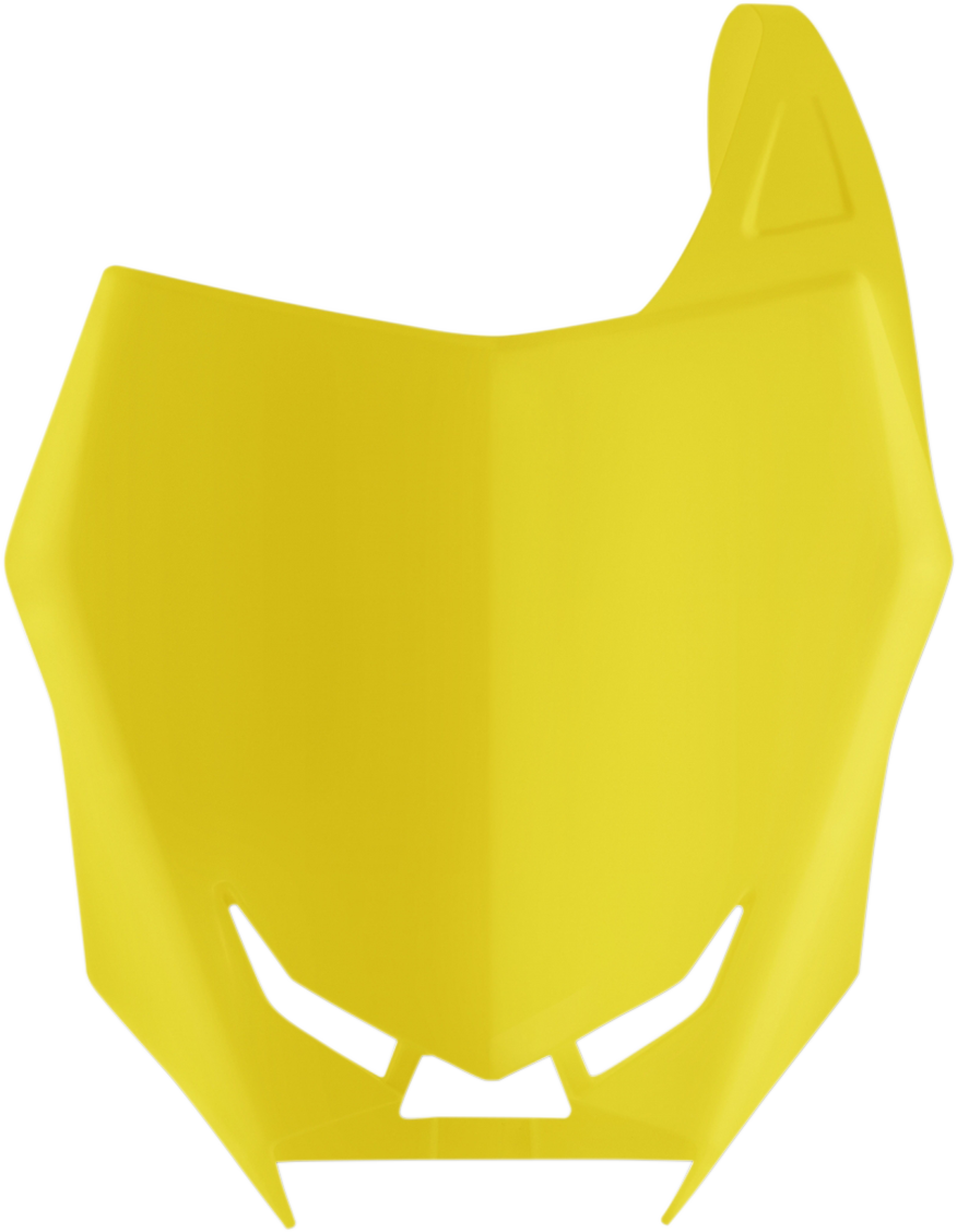 Yellow Acerbis front number plate for 2002 RM motorcycle, mounted on body with branding details visible.