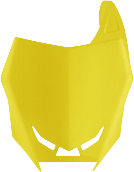 Yellow Acerbis front number plate for 2002 RM motorcycle, mounted on body with branding details visible.