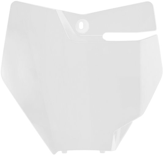 ACERBIS front number plate in white for motorcycle, mounted on body, designed for durability and a sleek look.