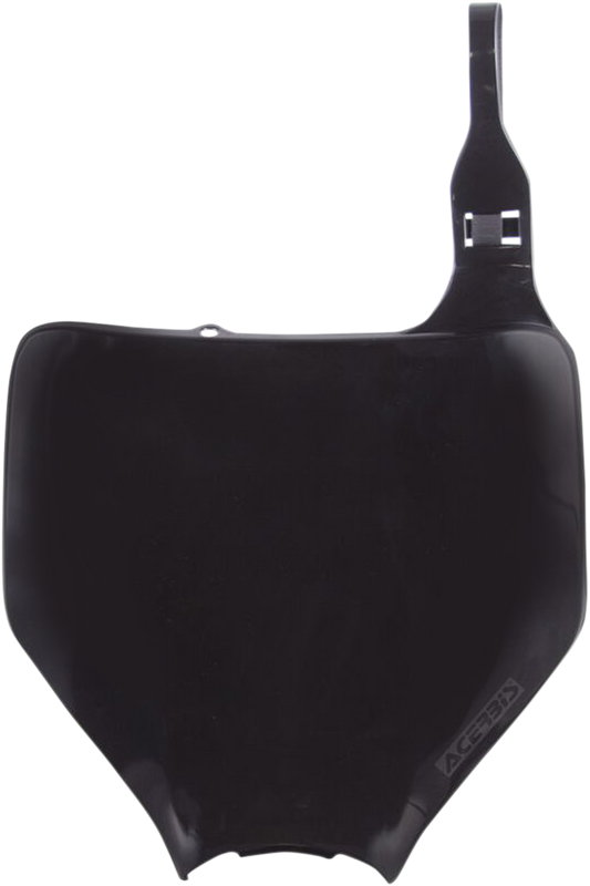 Acerbis black front number plate for motorcycle, mounted on bike body, with sleek black finish and product code 2042310001