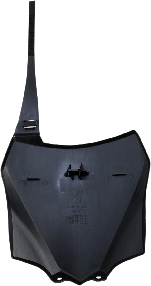 Acerbis black front number plate mounted on a motorcycle, designed for durability and style, with the product code 2374050001.
