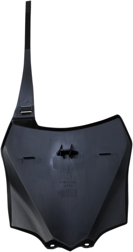 Acerbis black front number plate mounted on a motorcycle, designed for durability and style, with the product code 2374050001.