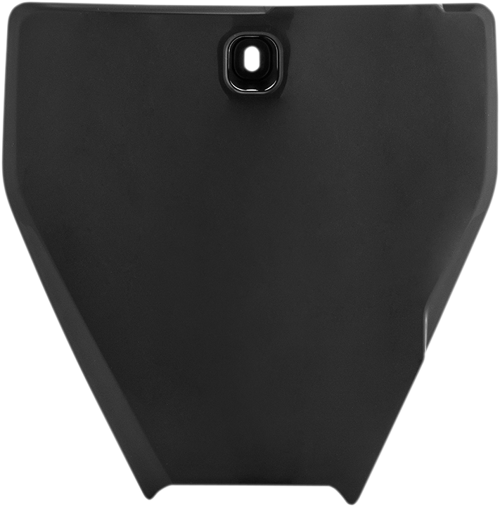 Acerbis black front number plate mounted on a motorcycle, showcasing the sleek body design and branding details.