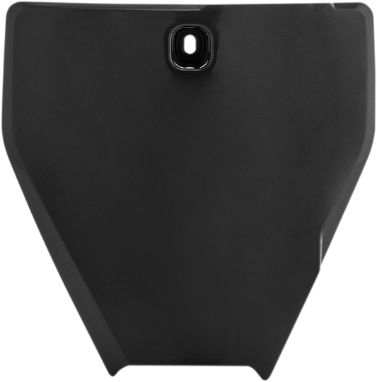 Acerbis black front number plate mounted on a motorcycle, showcasing the sleek body design and branding details.