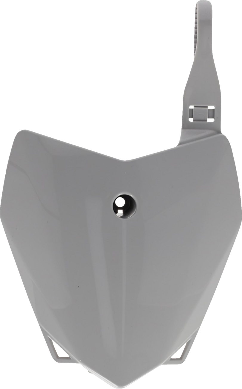 Gray Acerbis front number plate for KLX 110/110L motorcycle, designed for durable body protection and style.