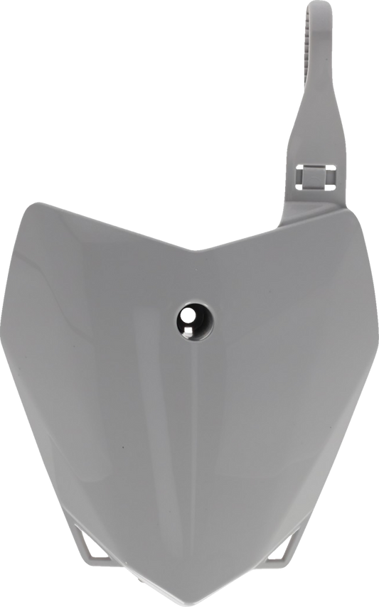 Gray Acerbis front number plate for KLX 110/110L motorcycle, designed for durable body protection and style.