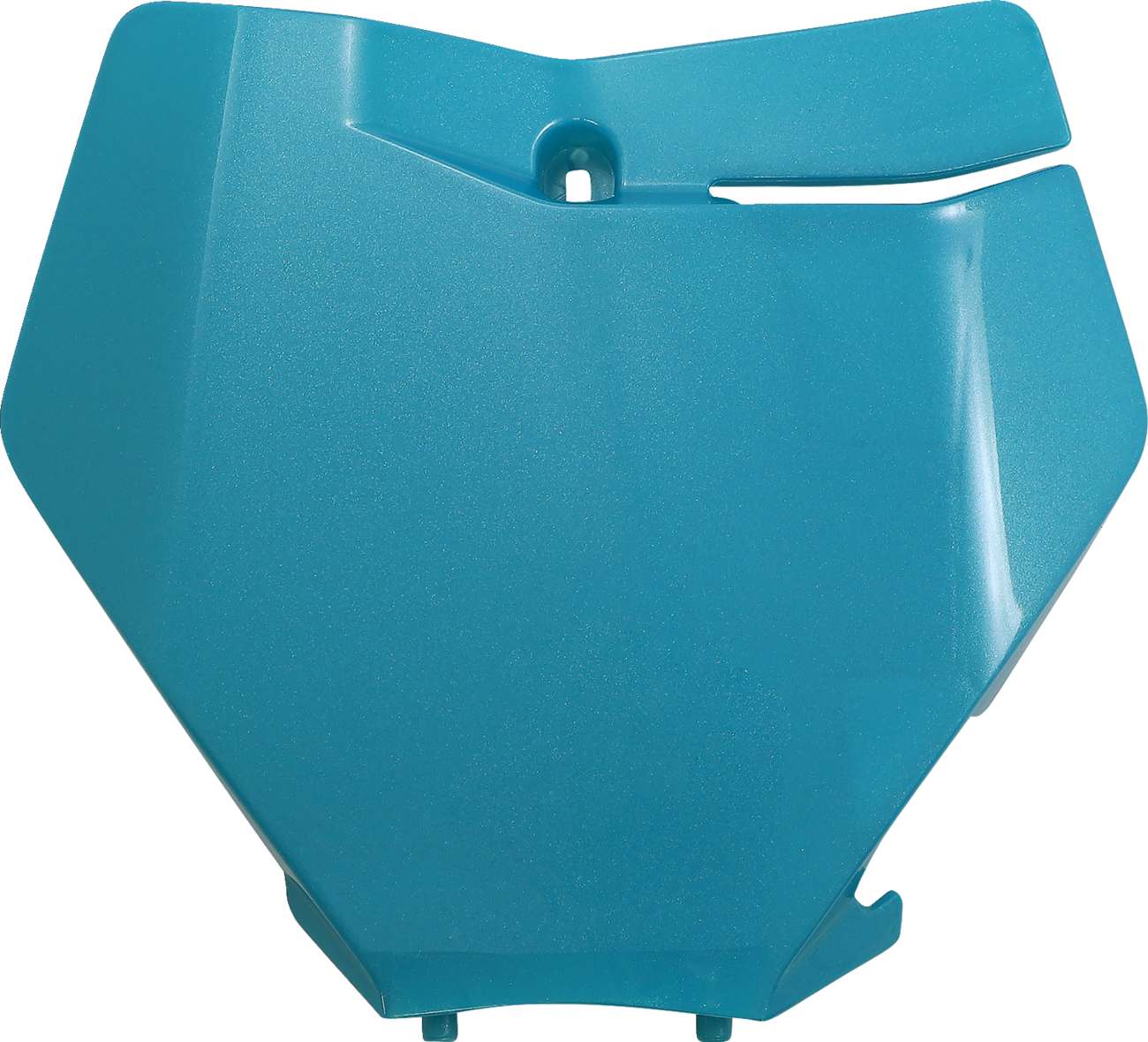 Acerbis front number plate in teal for motorcycle, mounted on bike body, with sleek design and brand details visible.