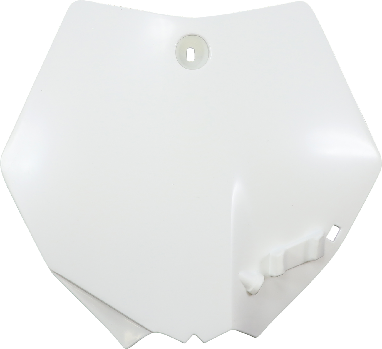 Acerbis white front number plate mounted on a motorcycle, showcasing the body style and branding details.