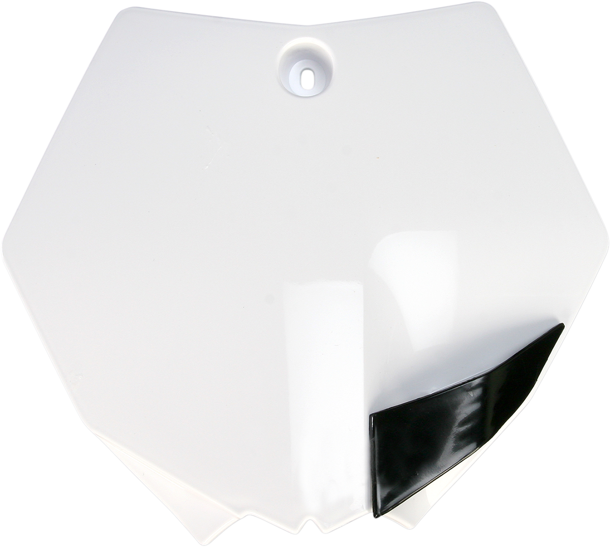 White Acerbis front number plate for motorcycle, mounted on body with visible mounting points, designed for custom bike styling.