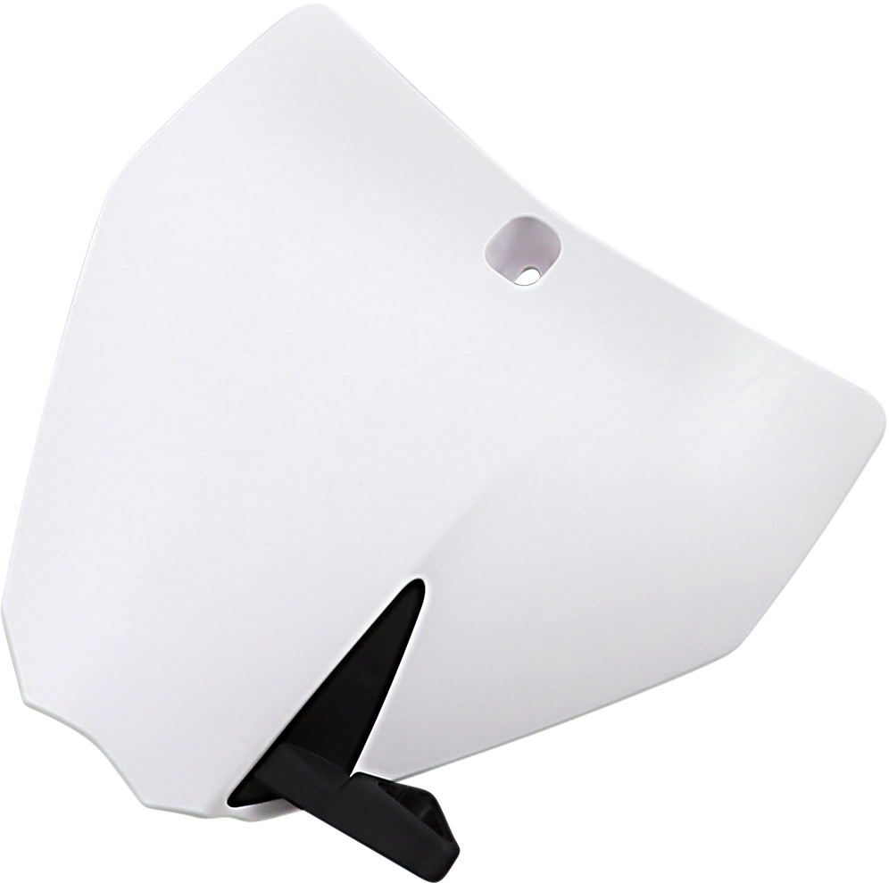 Acerbis white front number plate mounted on a motorcycle, featuring a sleek body design with clear branding.