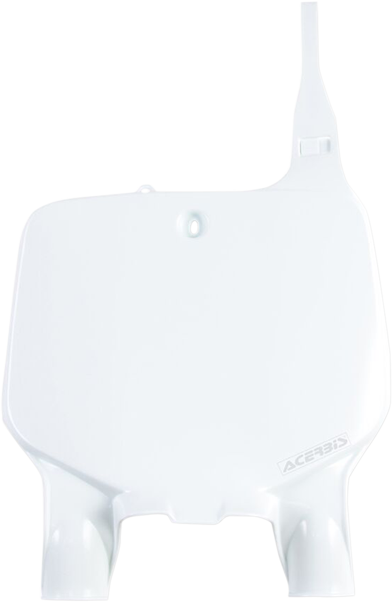 Acerbis white front number plate for KX 125/250/500 motocross bikes, model 2042300002, mounted on a motorcycle.