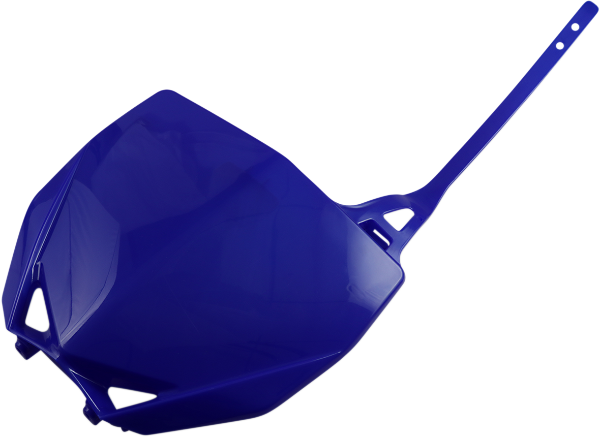 Acerbis blue front number plate for YZ motocross bike, mounted on a motorcycle with a black background.