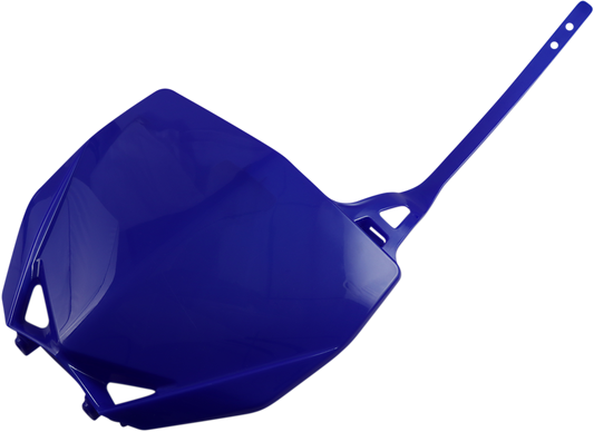 Acerbis blue front number plate for YZ motocross bike, mounted on a motorcycle with a black background.