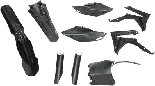 Black ACERBIS full replacement body kit, designed for motorcycle customization, featuring sleek, durable body panels.