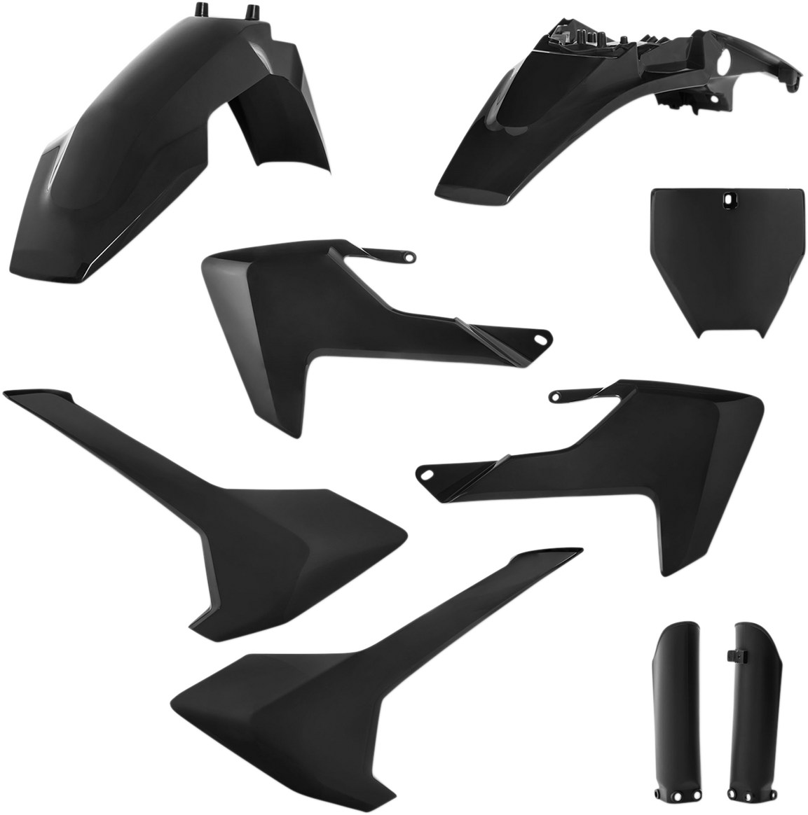 Acerbis full replacement body kit in black displayed, designed for motorcycle customization and replacement by Bill's Exhausts.