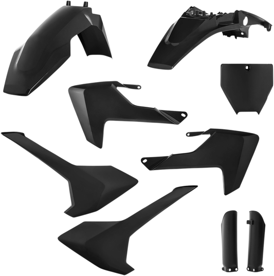 Acerbis full replacement body kit in black displayed, designed for motorcycle customization and replacement by Bill's Exhausts.