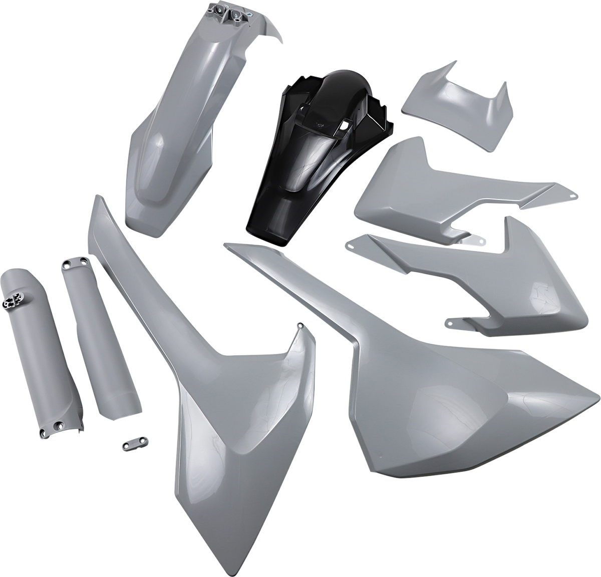 Acerbis full replacement body kit in gray and black for motorcycle, designed for durable fit and sleek appearance.