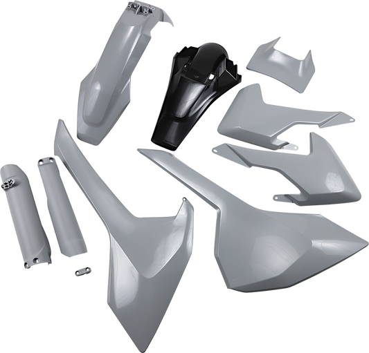 Acerbis full replacement body kit in gray and black for motorcycle, designed for durable fit and sleek appearance.