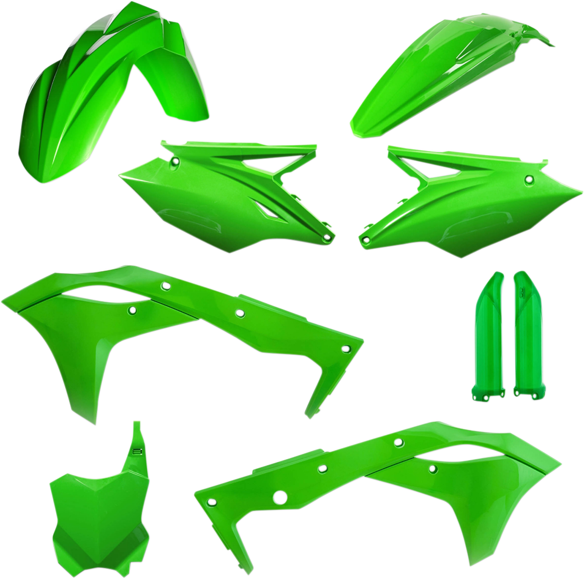 A green Acerbis full replacement body kit for motorcycles, featuring a sleek and durable design, displayed on a white background.