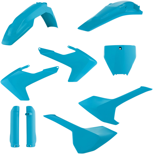 Acerbis full replacement body kit in light blue for motorcycle, featuring seamless design and brand-specific styling.