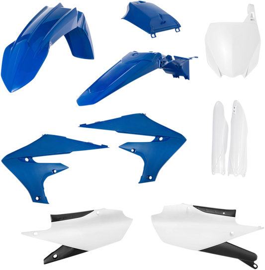 ACERBIS full replacement body kit in OEM 19 blue, white, and black colors, designed for motorcycle body customization.