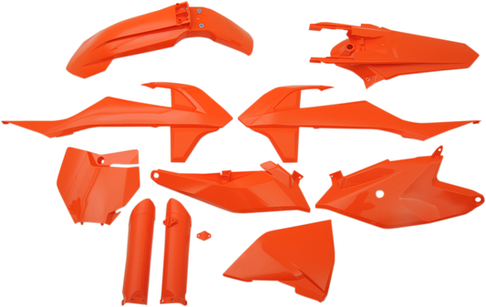 Acerbis orange full replacement body kit for motorcycle, featuring sleek design and vibrant color, compatible with specific models.