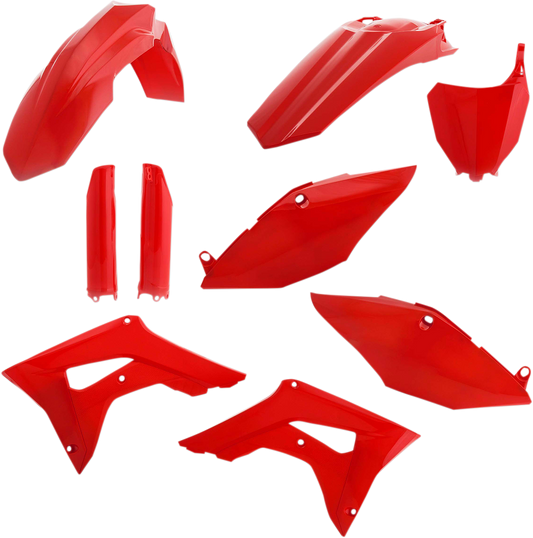 Acerbis full replacement body kit in red for motorcycle, displayed on a white background with detailed design features.