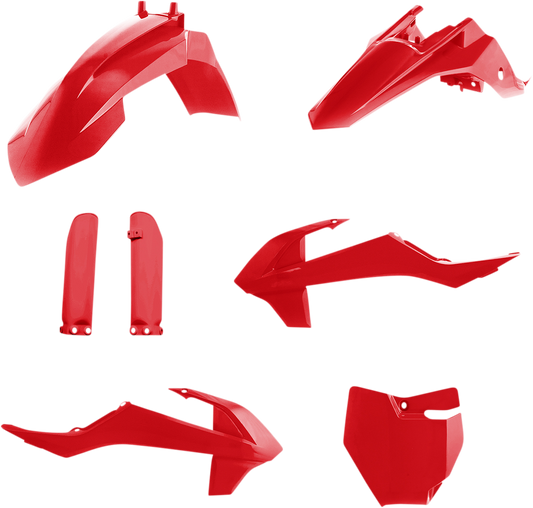 Red ACERBIS full replacement body kit for motorcycles, featuring durable plastic construction and precise fitment.