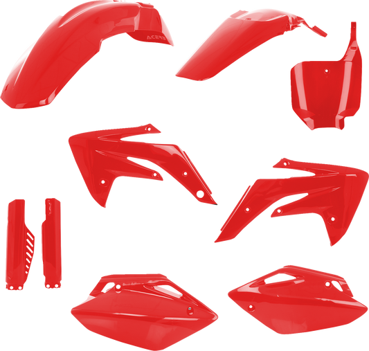 Acerbis full replacement body kit in red for Honda CRF150R motorcycle from 2007 to 2023, shown on a white background.