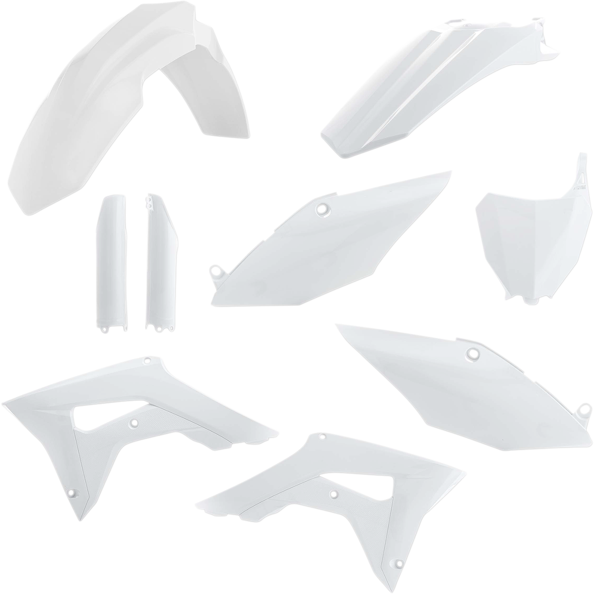 Acerbis full replacement body kit in white for motorcycle, designed for seamless fit and clean appearance.