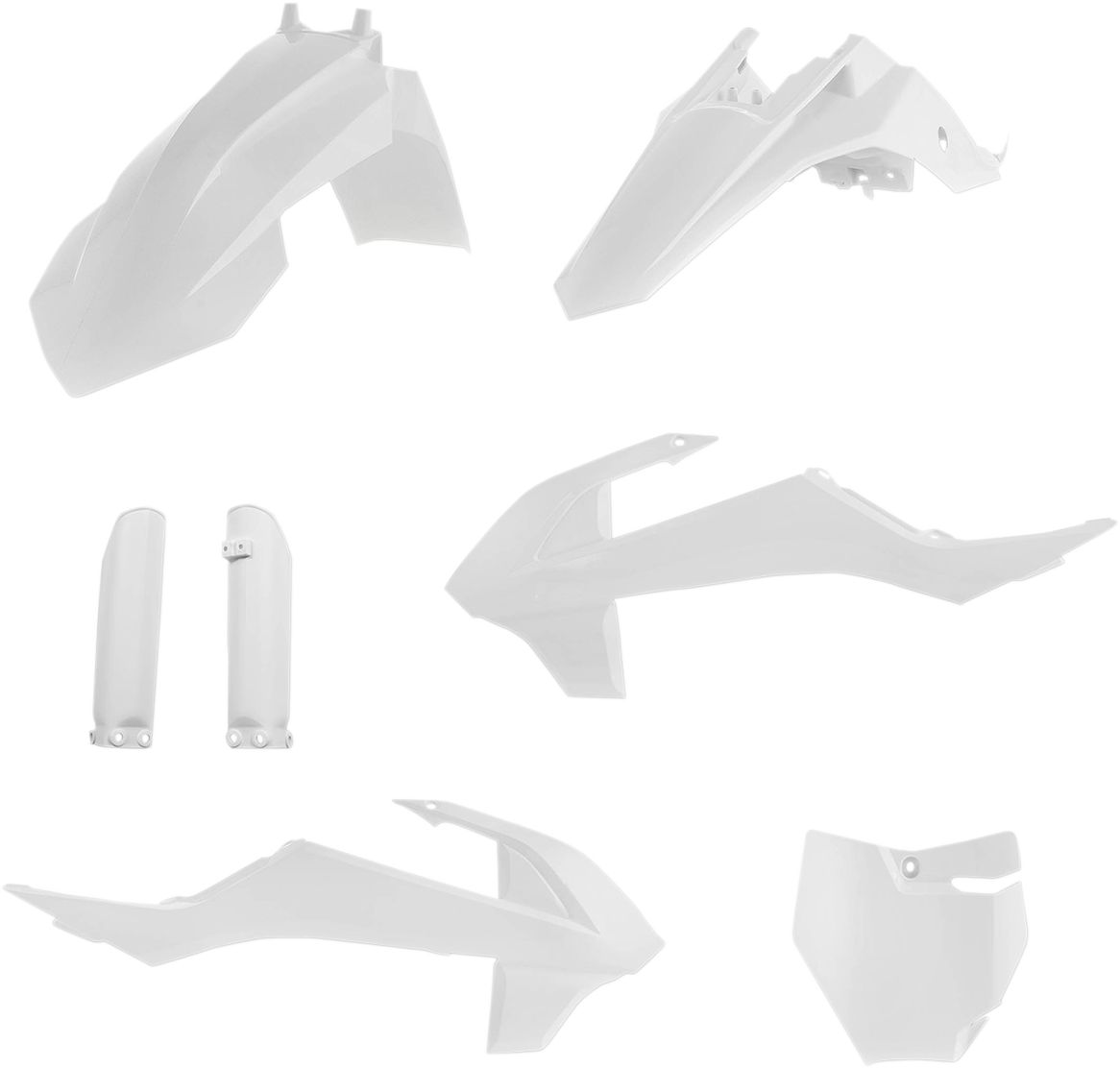 Acerbis full replacement body kit in white, designed for motorcycle customization, displayed on a white background.