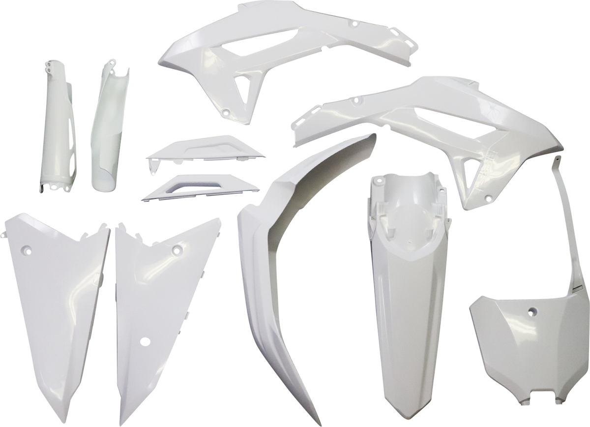 White Acerbis full replacement body kit for CRF250R 2022-2023 and CRF450R 2021-2023, designed for motorcycle body customization.