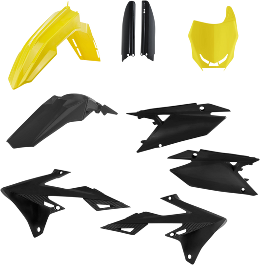 ACERBIS full replacement motorcycle body kit in yellow and black, designed for Bill's Exhausts models, with detailed panels and fairings.