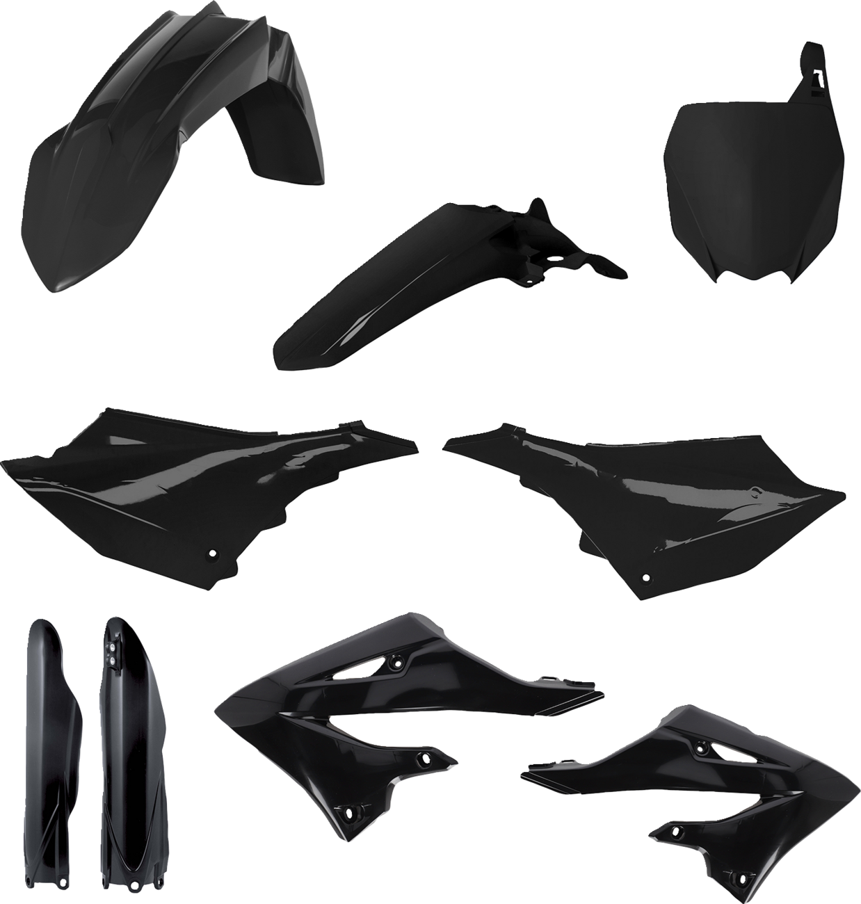 Black Acerbis full replacement body kit for Yamaha YZ 125/250 2022 motorcycle, shown on a dirt bike.