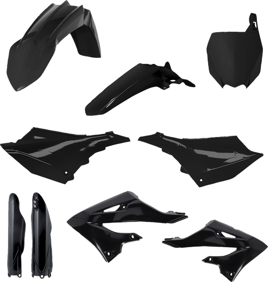 Black Acerbis full replacement body kit for Yamaha YZ 125/250 2022 motorcycle, shown on a dirt bike.